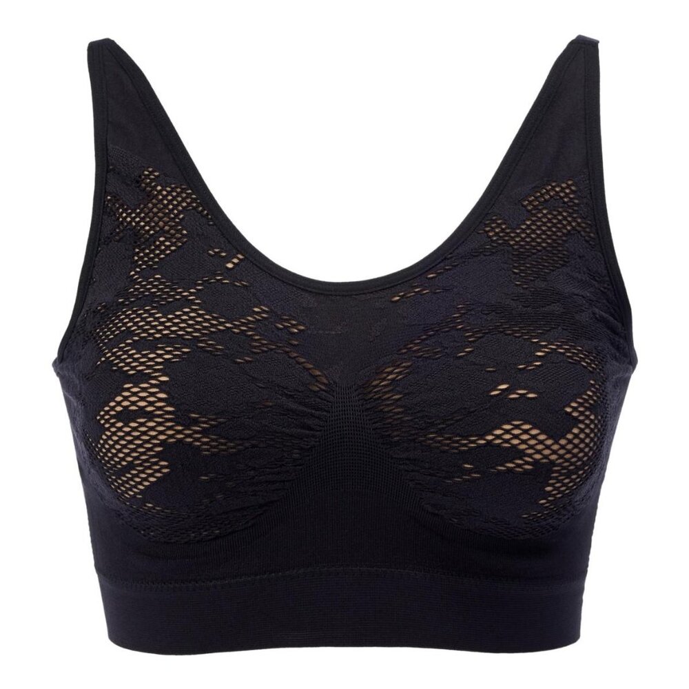 Rhonda Shear Ahh Bra with Adjustable Straps and Lace Detail Size 2X Black 229.16